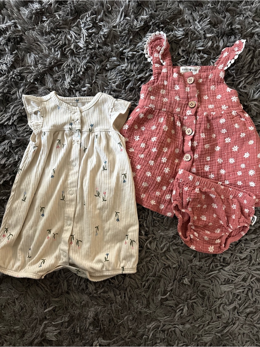 Kids Matching Set - White Floral Romper & Pink Daisy Dress -